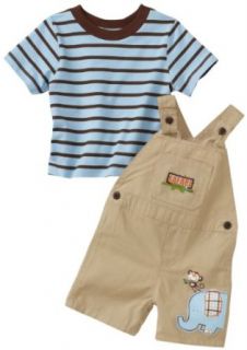 Baby Togs Baby boys Stripe Tee and Safari Woven Short with Elephant Motif, Blue/Khaki, 6/9 Infant And Toddler Clothing Sets Clothing