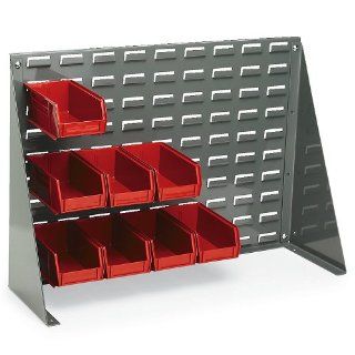 Louvered Panel Bench Rack   27 1/2 X8x21"   (24) 4 1/8 X5 3/8 X3" Bins   Red General Purpose Storage Racks