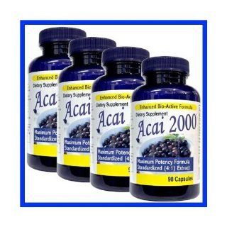 4 Pack  Acai 2000 Max Potency 360 CAPSULES 100% PURE, 41 Extract ACAI Berry Natural Nutrition, For Energy, Weight Loss, Detox Diet 4 Bottles, 4 Months , 2000 Mg, acai per serving 90 Caps Health & Personal Care
