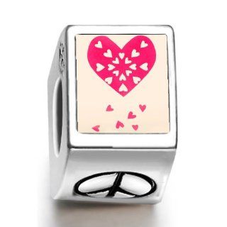 Soufeel Valentine's Day Pink Hearts Photo Peace Symbol European Charms Fit Pandora Bracelets Bead Charms Jewelry