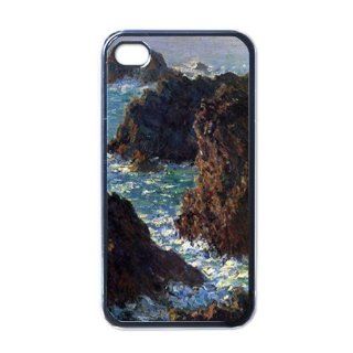 Rocky Peaks At The Belle Ile By Claude Monet Black iPhone 4   iPhone 4S Case Cell Phones & Accessories