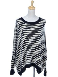 Anna Kasi S/M Fit Black High Low Hem Blurry Stripes Oversize Long Sleeve Sweater