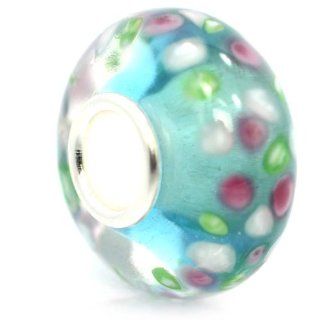 Pro Jewelry .925 Sterling Silver "Multicolor Paste in Clear Glass on Blue Core" Charm Beads for Snake Chain Charm Bracelets 5018 Jewelry