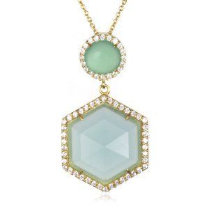 Hexagon Aquamarine Drop Pendant with Green Spinel Top in GP Pendant Necklaces Jewelry