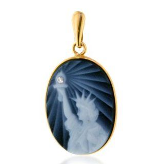 14K Yellow Gold Frame Statue of Liberty Cameo Pendant Pendant Necklaces Jewelry