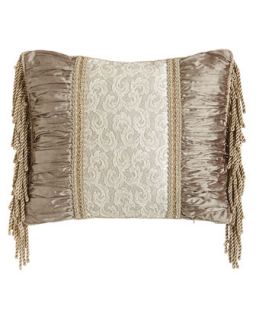 Pillow with Lace Center, Ruched Silk Sides, & Bullion Fringe, 15