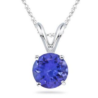 0.85 Cts of 6 mm AAA Round Tanzanite Solitaire Pendant in 14K White Gold Jewelry