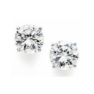 14K Solid White Gold AAA 6mm (0.24") 2 Carat Total Weight CZ Sparkling Screw Back Stud Earrings D Flawless Jewelry