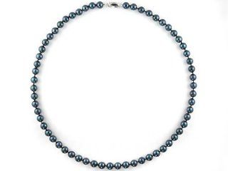 Pearl Necklace 6.0 7.0 mm AAA 14 K White Gold 18 inches Black Freshwater