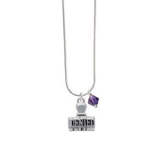 3 D "Denied" Stamp Purple Velvet Swarovski Bicone Charm Necklace [Jewelry] Jewelry