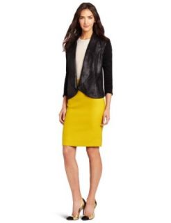 VELVET BY GRAHAM & SPENCER Women's Liza Ponti With Faux Leather Open Jacket, Black, Petite