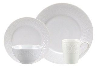 Nikko Blanc Fleur Fine China White 16 Piece Dinnerware Set Service for 4 Dish Set Kitchen & Dining
