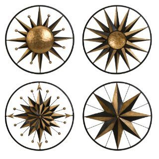 Black and Gold Metal round Starburst Wall Dcor   Set of 4   Wall Sculptures