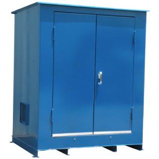 Denios K17 3671 2 Drum Steel Outdoor Storage Locker, 66 Gallon Sump Capacity, 96" Length x 88" Height x 58" Depth, Blue Science Lab Safety Storage Cabinets