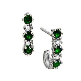 0.06 ct. tw. Diamond with Alternating 1/3 ct. tw. Emerald J Hoop Earrings in 14K White Gold Jewelry