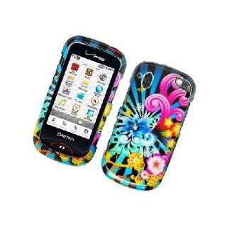Pantech HotShot 8992 Blue Pink Flower Burst Glossy Cover Case Cell Phones & Accessories