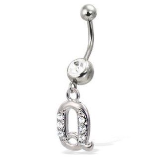 Cursive Initial Belly Button Ring, Letter Q Jewelry