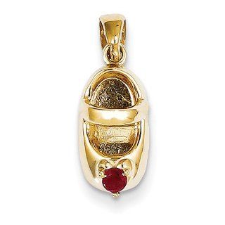 14k Yellow gold 3 D January/Garnet Engraveable Baby Shoe Charm Jewelry