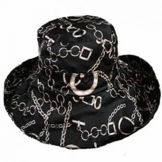 Luxury Divas Black & Gold Chain Print Roll Brim Pack Able Floppy Hat