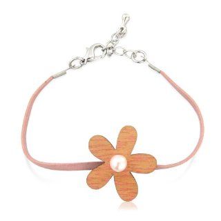 Childrens wooden flower pearl bracelet on pink cord with matching necklace also available   includes pretty gift bag K Starz exclusive Jewelry