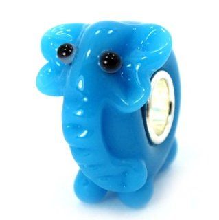 .925 Sterling Silver Glass "3D Elephant" Charm Bead for Snake Chain Charm Bracelets Jewelry