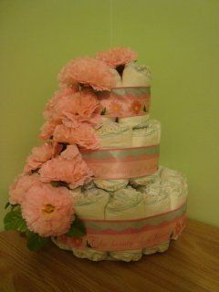 Faux Flower with Design Ribbon Baby Girl 3 Layer Diaper Cake (flower bunches   poof flower) or Shower Centerpiece   Comes Decoratively Wrapped Making it a Great Gift   Other Gift Options Also Available Health & Personal Care