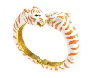 Kenneth Jay Lane White & Black Siberian Tiger Bypass Bracelet. ALSO AVAILABLE IN WHITE & CORAL (One Size, White/Coral/Gold) Clothing