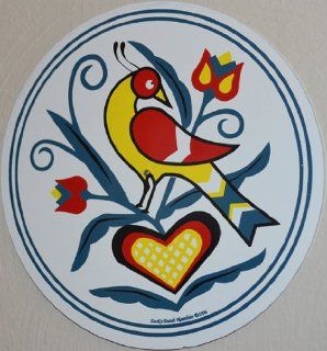 23 1/2 Inch Diameter Design Has a Distlefink to Bring Good Luck and Happiness. Here the Distelfink Is Perched on a Large Heart, Adding Love, Which Has Two Flowers Growing From It, Effectively Doubling That Love The Flowers, Tulips, Are the Flower of Faith