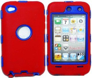myLife (TM) Red + Blue Armored Survivor (Built In Screen Protector) Shockproof Case for iPod 4/4S (4G) 4th Generation iTouch (Full Body Armor Outfit + Soft Silicone External Shock Proof Gel + 2 Piece Internal Snap On Shield + Lifetime Warranty + Sealed Ins