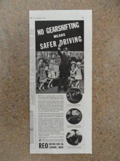 Reo motor car co., Vintage 30's print ad (policeman helping kids across street) Original vintage 1934 Collier's Magazine Print Art.  