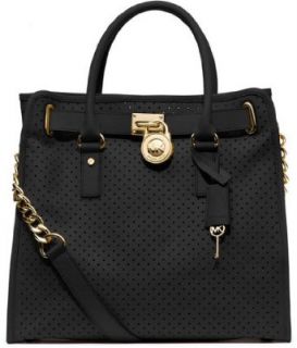 Michael Kors Hamilton Signature Perforated Black Tote Top Handle Handbags Clothing