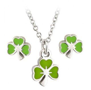 Lucky Irish Shamrock Earrings and Necklace Set Made in Ireland Pendant Necklaces Jewelry