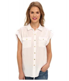 Jones New York Drop Shoulder Two Pocket Button Front Shirt Womens Blouse (White)