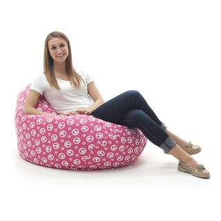 Comfort Research Beansack Large Tear Drop Hot Pink Peace Sign Print Bean Bag Lounge Chair Pink Size Large