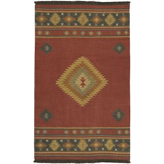 Hand woven Red Southwestern Aztec Santa Fe Wool Rug (26 X 8)