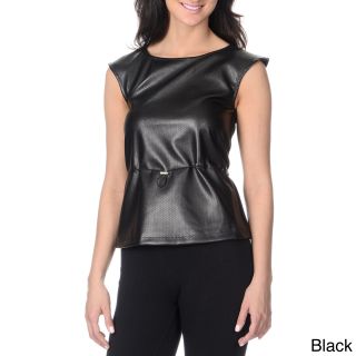 Bruce Bessi Yal New York Womens Perforated Faux Leather Top Black Size S (4  6)