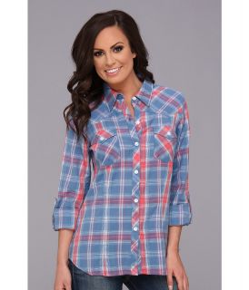 Roper 8993 Vintage Plaid Shirt Womens Long Sleeve Button Up (Blue)