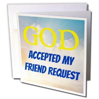 gc_180162_1 Xander inspirational quotes   GOD accepted my friend request, yellow and blue letter on cloud picture   Greeting Cards 6 Greeting Cards with envelopes 