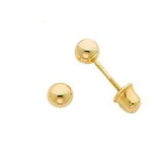 14K Yellow Gold 3mm Ball Stud Earrings with screw back for Baby and Children Jewelry