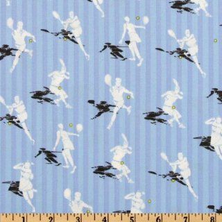 44'' Wide Tennis Anyone? Tennis Players Sky Blue Fabric By The Yard