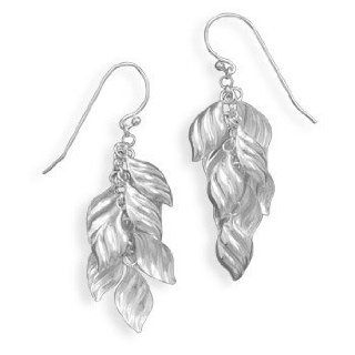 Sterling silver french wire earrings with 9 polished leaf drops. Earrings are approximately 46mm long. Each leaf is approximately 12mmx6mm. Jewelry