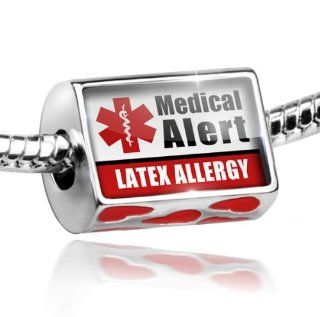 Bead with Hearts Medical Alert Red Latex Allergy   Charm Fit All European Bracelets , Neonblond NEONBLOND Jewelry