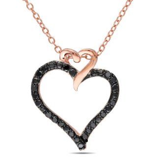Rose Gold Flashed Silver Black Diamond Heart Shaped Pendant Necklace, (.25 cttw), 18" Jewelry