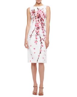 Carolina Herrera Cherry Blossom Jacquard Dress, White/Pink