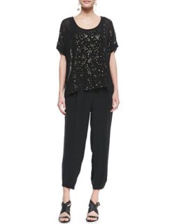 Eileen Fisher Sequined Chiffon Boxy Top & Silk Drawstring Cropped Pants
