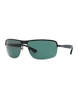 Ray Ban Metal Squared Half Rimmed Sunglasses, Black/Green