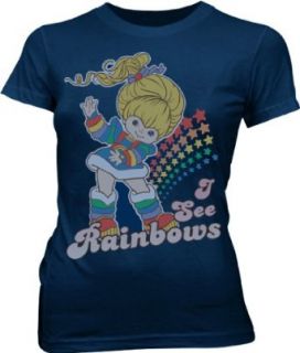 Rainbow Brite I See Rainbows Navy Juniors T shirt Tee (Juniors Small) Clothing