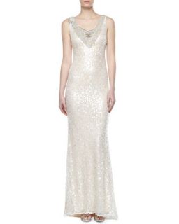 Kay Unger New York Lace and Sequined Double V Neck Gown