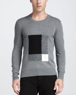 Burberry Brit Check Print Crewneck Sweater, Gray