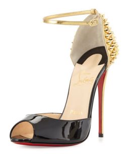 Christian Louboutin Pina Spike Red Sole Sandal, Black/Gold